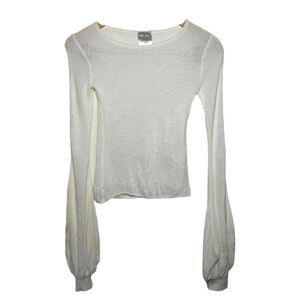 SOLD // CHANEL White Open Knit Blouson Sleeve Shirt Camellia Floral Lace XS 34